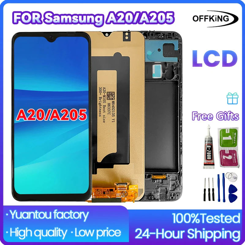 6.4 inch LCD for Samsung  Galaxy A20  A205 SM-A205YN SM-A205G Touchscreen Digitiser for Samsung  SM-A205F  with Frame LCD