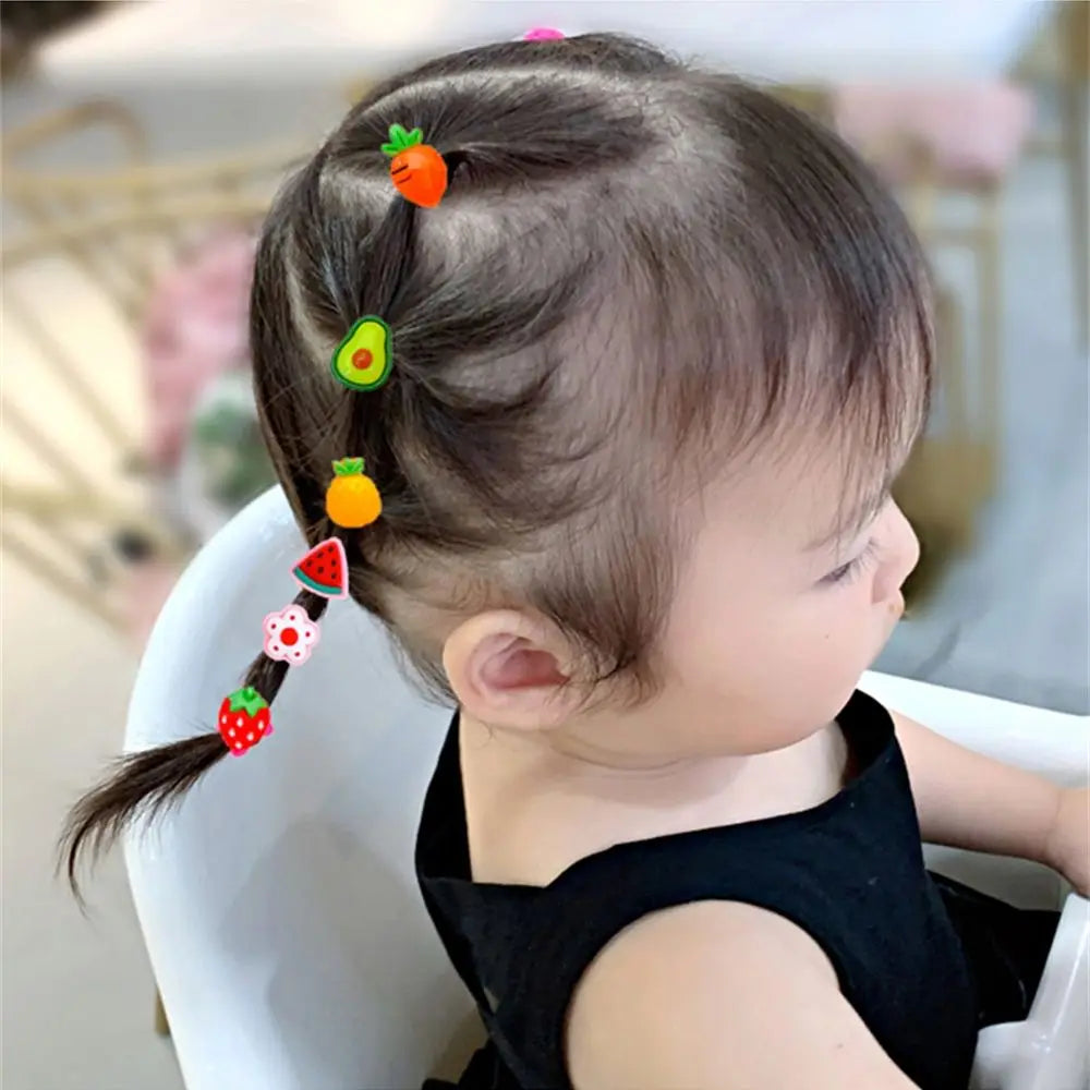 50PCS Girls Cartoon Flower Fruit Elastic Hair Bands Cute Ponytail Hold Hair Tie Rubber Bands Scrunchie Kids Hair Accessories