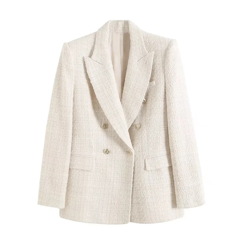PB&ZA 2023 Autumn/Winter New Casual Fashion Versatile Texture Double Breasted Pockets Casual Blazer