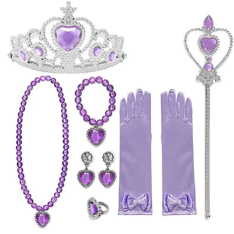 Baby Girls Accessories Cosplay Sets Frozen Elsa Anna Princess Mermaid Ariel Crown Magic Wand Necklace Wig Gloves Kids Party Gift