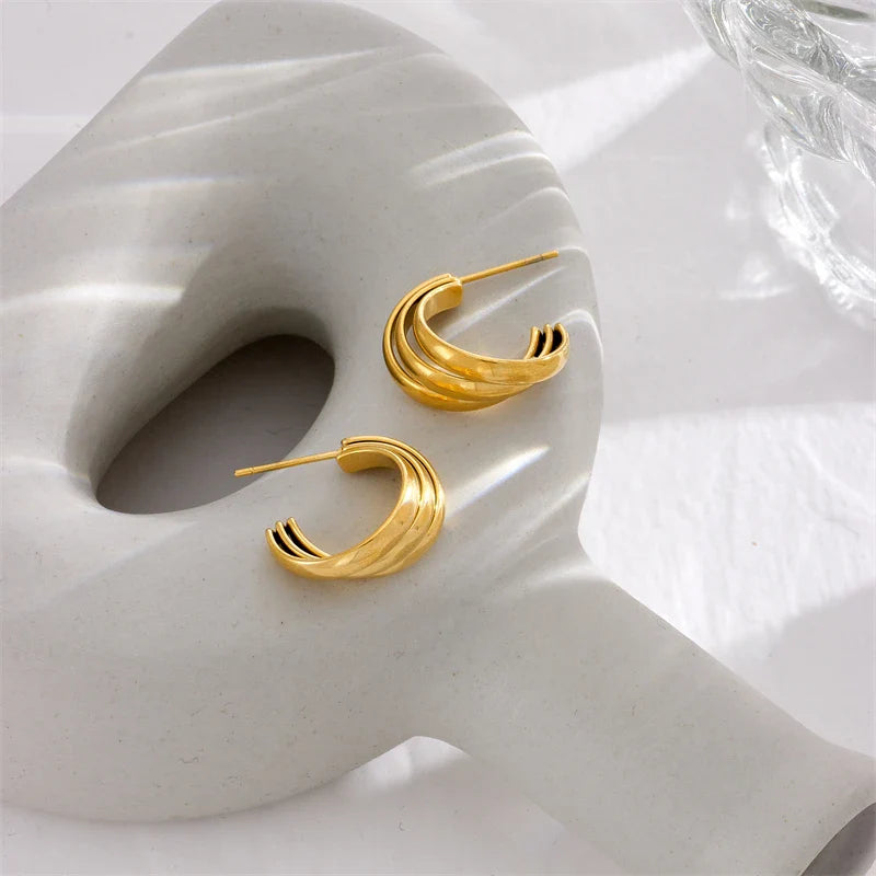 DIEYURO 316L Stainless Steel Round Wide Hoop Earrings For Women Fashion Gold Color Girls Body Jewlery Party Gift Bijoux серьги