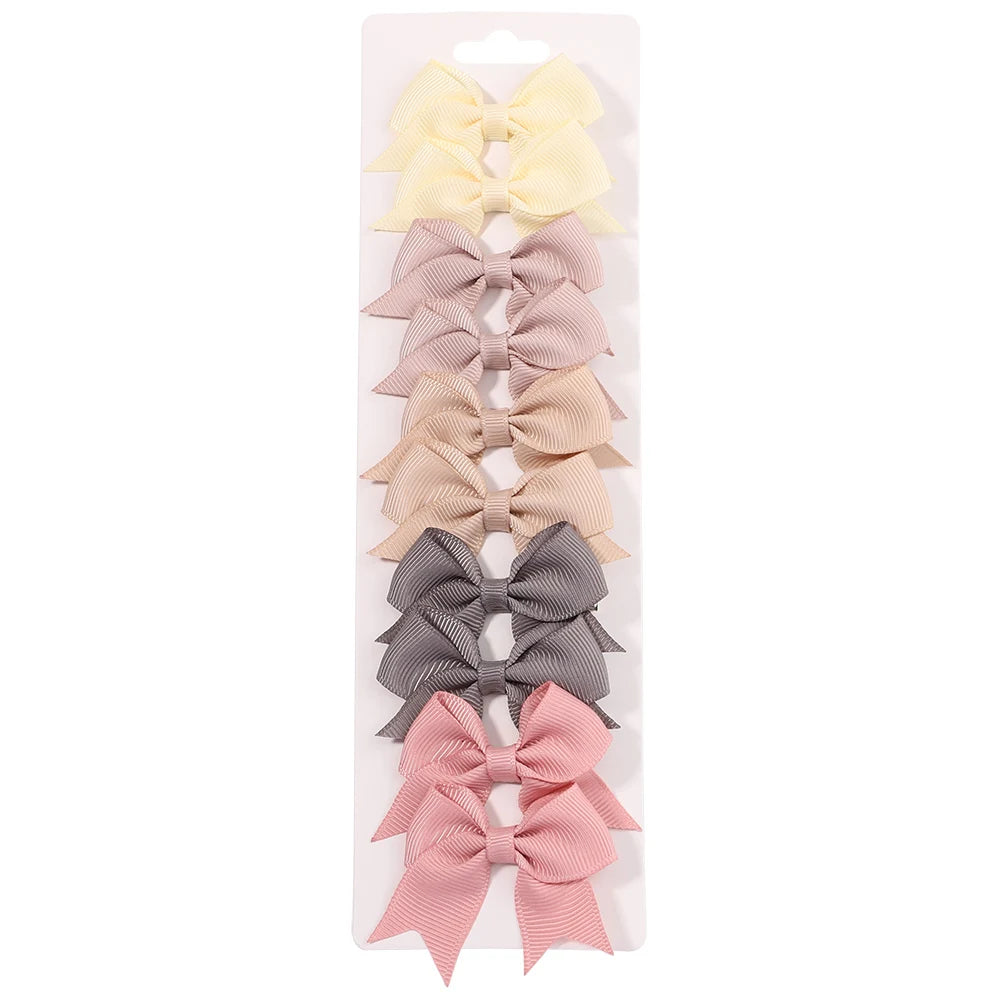 10Pcs/Set New Cute Solid Ribbon Bowknot Hair Clips for Baby Girls Handmade Bows Hairpin Barrettes Headwear Kids Hair Accessories