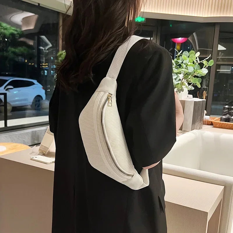 Corduroy Women's Waist Bag Small Canvas Ladies Shoulder Crossbody Bags for Women 2024 Fanny Pack Fashion Phone Female Chest Bag