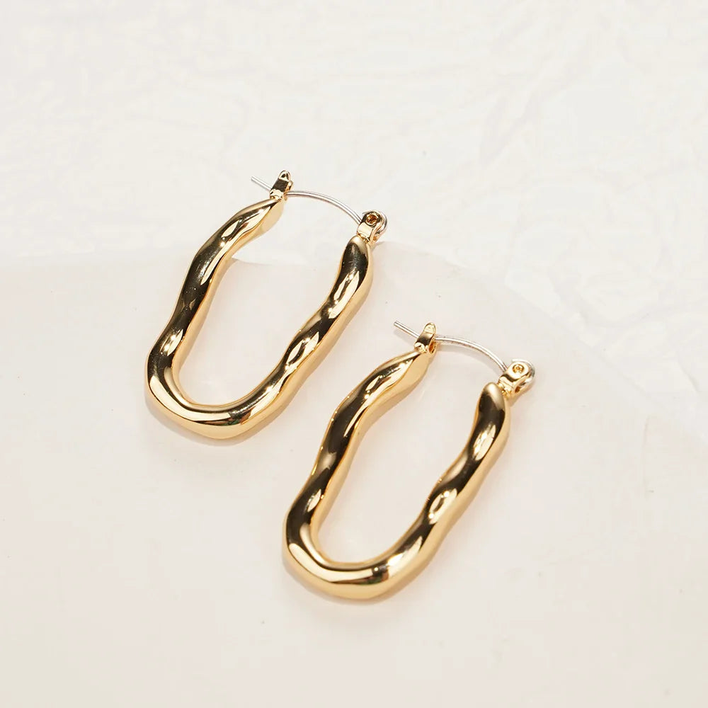 Fashion Pretty Gold Color Classic Stainless Steel Earrings for Women Large Earring Lady Wedding Jewelry Accessories ﻿