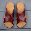 2023 Fashion Men Real Leather Slippers Summer New Black White/red/yellow Cross Over Slippers Men's Leisure Comfort Flat Sandals