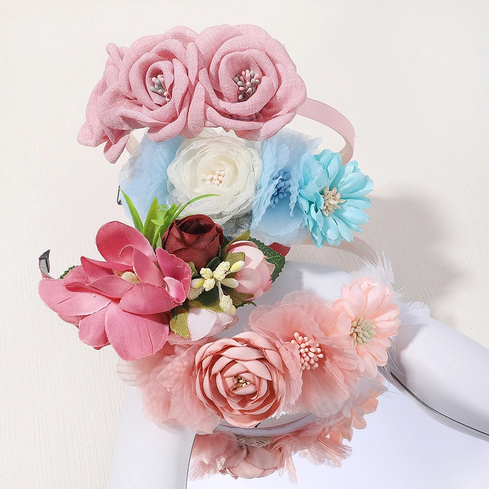 1pcs Bride Wedding Hairband Artificial Flower Crown Headband Hair Accessories Women Girls Sweet Floral Hair Hoop Party Headwear