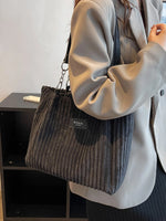 Load image into Gallery viewer, Large-Volume Collage Corduroy Tote Bag Casual Retro Double-Hand Shoulder Bag
