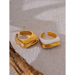 Load image into Gallery viewer, Yhpup Statement White Enamel Stainless Steel Geometric Layer Ring Waterproof Fashion Texture Unusual Stain Less Textured Jewelry
