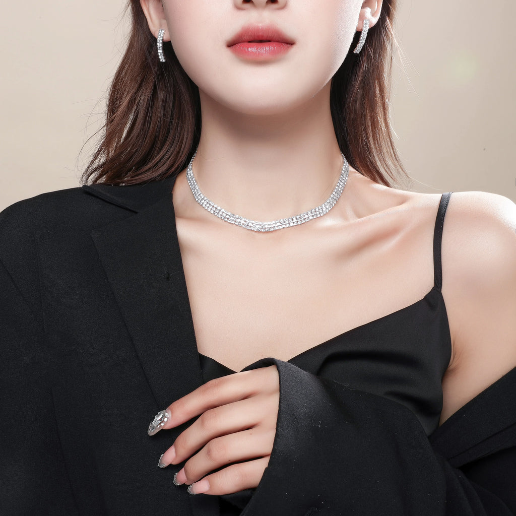 Luxury Classic Female Engagement Jewelry Fashion Crystal Necklace Earrings Set Wedding Party Bridal Jewelry Sets Bijoux