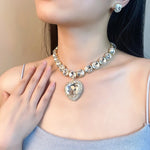 Load image into Gallery viewer, 1 Pcs Rhinestone Heart Pendant Necklace Set Exaggerated Geometric Earring Light Luxury Temperament Fashion Women's Jewelry Sets
