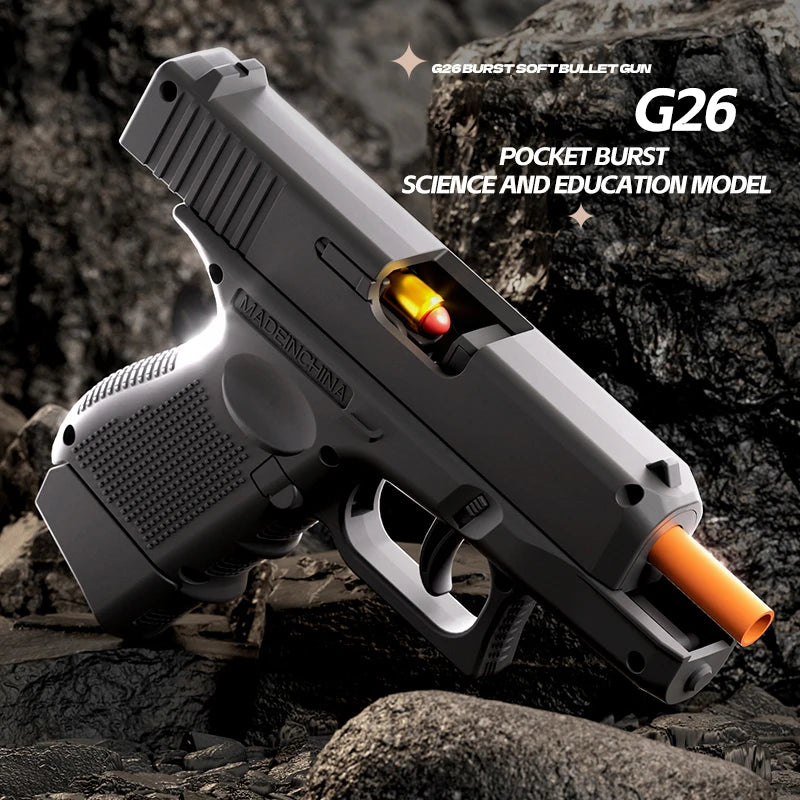 New G26 Black Bullet Toy Gun for Kids Outdoor Rock Soft Bullet Gun Toy Throwing Case