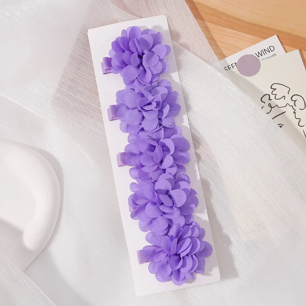 5/3Pcs Children Handmade Chiffon Petals Poppy Flower Hair Clips Rolled Rose Fabric Hair Flowers for Kids Girls Hair Accessories