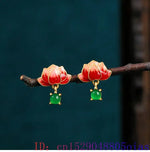 Load image into Gallery viewer, Green Real Jade Lotus Earrings Stone Women Gift Ear Studs Carved Luxury Designer Talismans Natural Jewelry 18K Gold Plated
