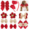 Happy New Year Bows Hair Clips Red Hair Bands Hair Accessories For Girls Rhinestone Barrettes Headwear Floral Hairpins Kids Gift