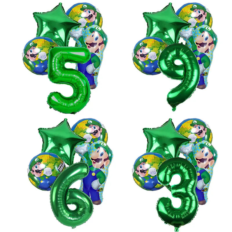 Super Marios Bros Luigi Birthday Number Ballon Set Cartoon Anime Theme Party Decor Kids Room Decoration Global Toys Accessories