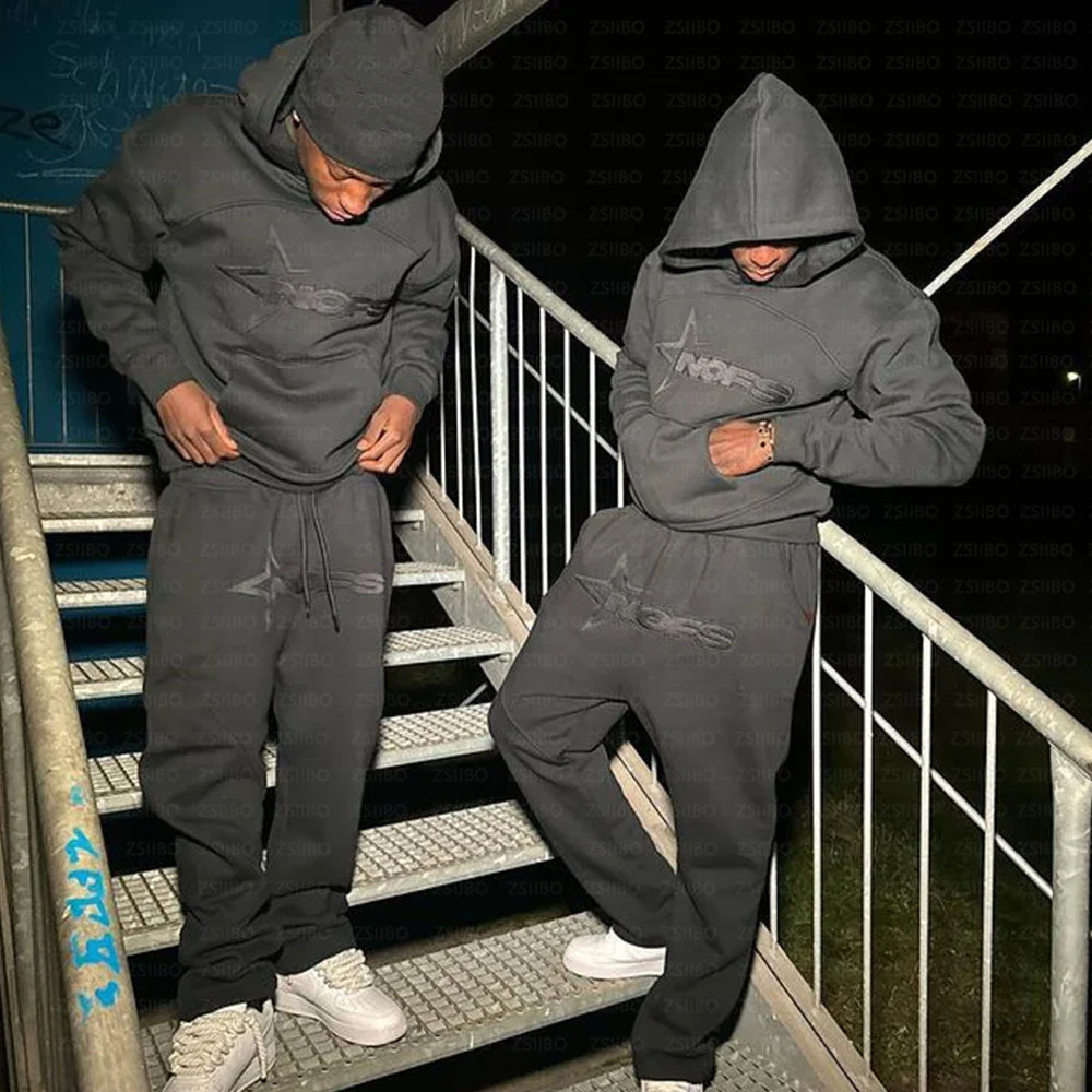 Harajuku Hoodies Men Y2k Hip Hop Leeter Graphic Print Hooded Sweatshirt Punk Rock Oversized Pullovers Baggy Sweatpants Suits