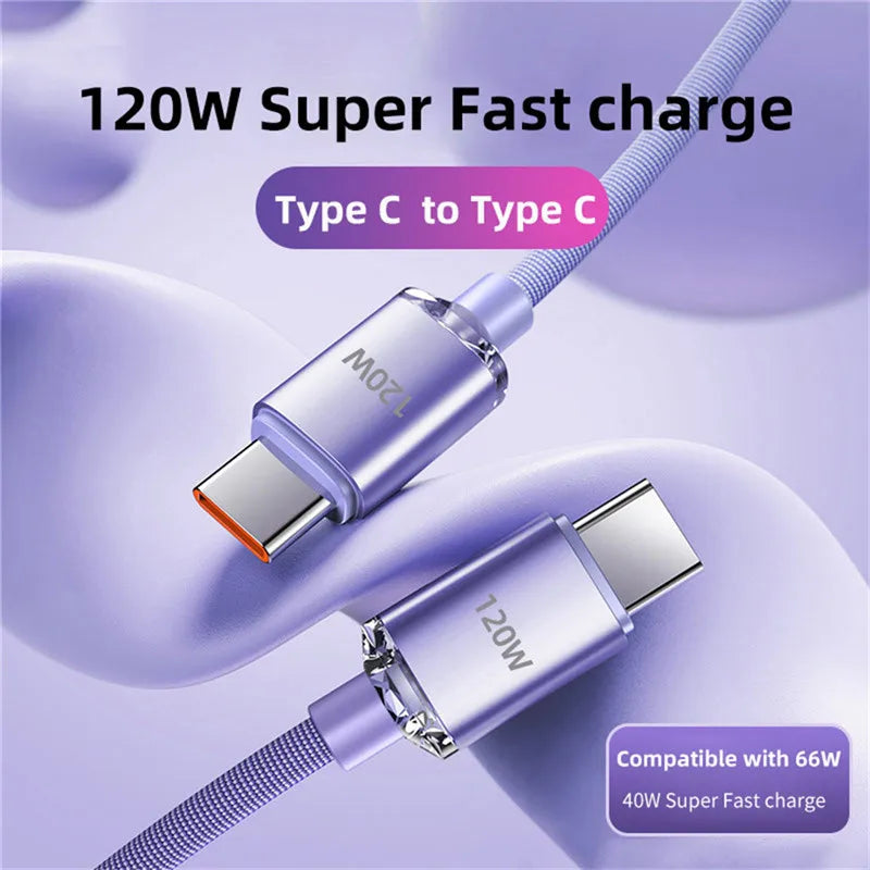 120W 7A Type C to Type C Cable For iPhone 15 Xiaomi Samsung Huawei Mobile Phone Fast Charge Type-c Cable Quick Data Charger Wire