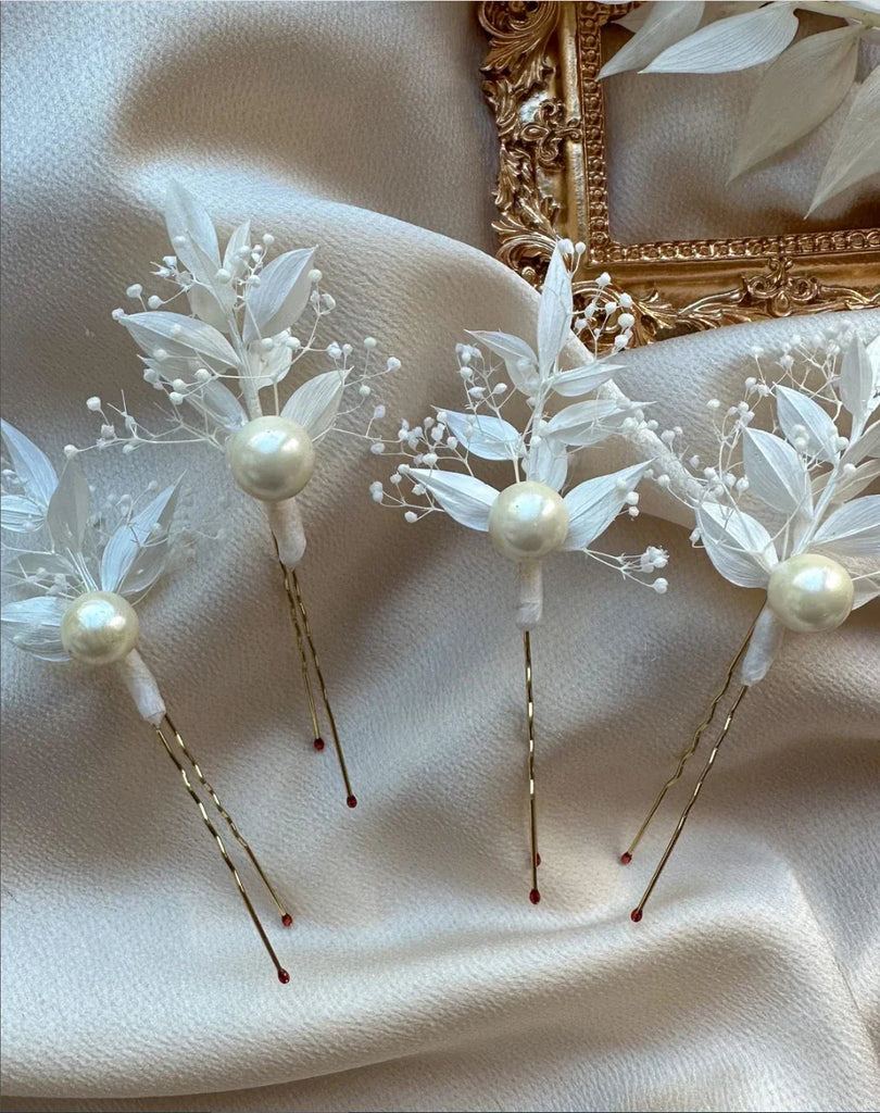 Elegant Dried Flower HairPins With Pearls Bridal Hair Accessories Boho Wedding  Babys Breath Pins White Dried Flower Pins