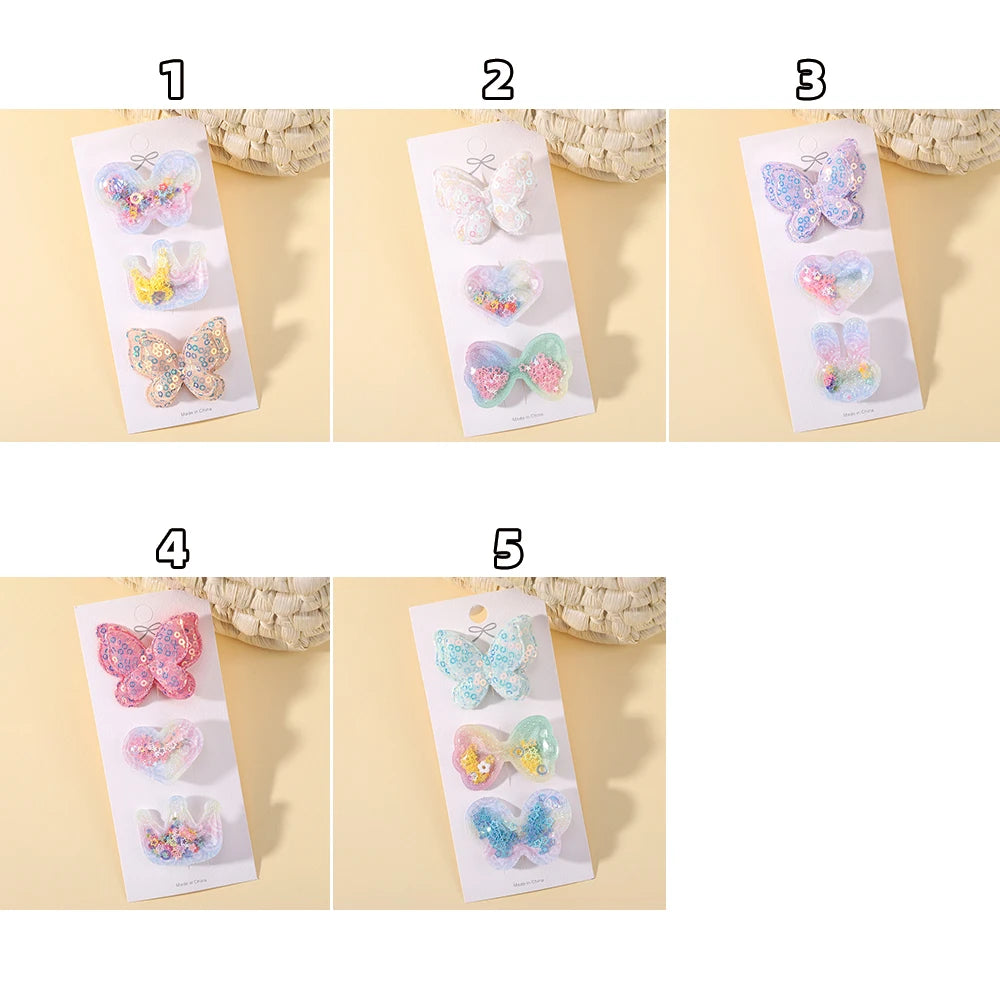 3/6pcs Fashion Sequin BB Hair Clips Color Transparent Flowing Sand Bangs Hair Gripes Girl Cute Cartoon Kids Headwear Accessory