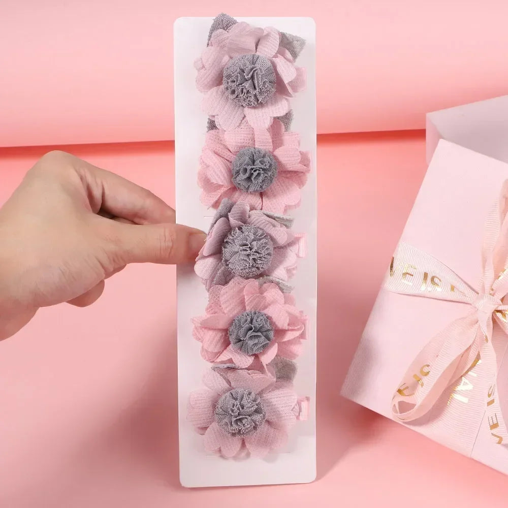 5/3Pcs Children Handmade Chiffon Petals Poppy Flower Hair Clips Rolled Rose Fabric Hair Flowers for Kids Girls Hair Accessories