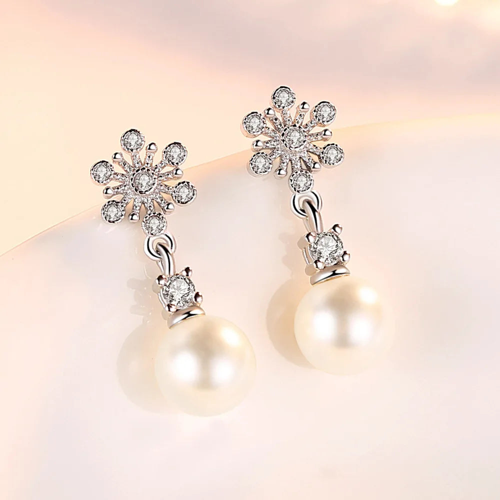 Moonso Luxury Snowflakes Simulated Pearl  Earrings for Women Anniversary Gift Jewelry Wholesale E6636