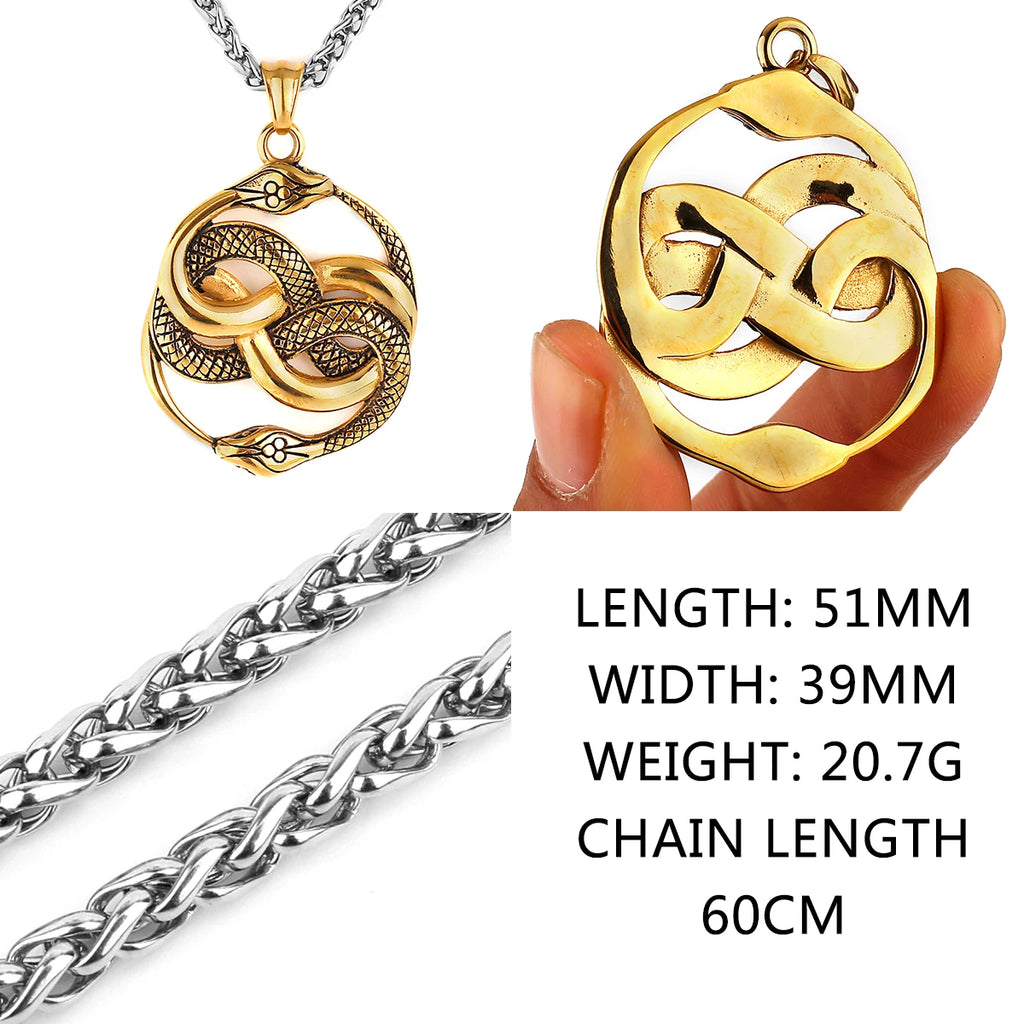 Retro Double Snake Pendant Unisex Fashion Personality Animal Snake 316L Stainless Steel Pendant Necklace Jewelry Gift Wholesale