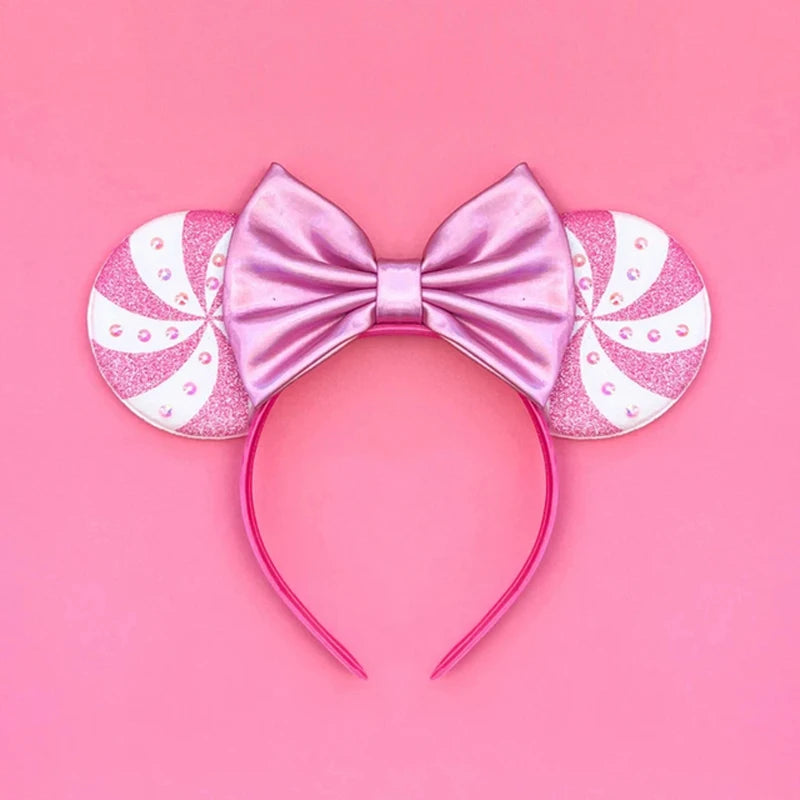 Merry Christmas Mickey Mouse Ears Headband Disney Girl Hair Accessories For Women Candy Cane Hairband Kids Xmas Headwear