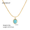 Uworld 18K Gold Plating Handmade Chain Stainless Steel Blue Cat Eye Natural Stone Oval Square Pendant Necklace Set for Women