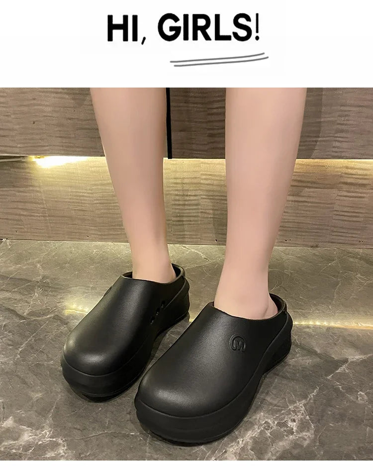 New Women's Hole Shoes Summer EVA Thick Sole Elevated Sandals Comfortable Anti Slip Baotou Beach Garden Shoes Indoor Slippers