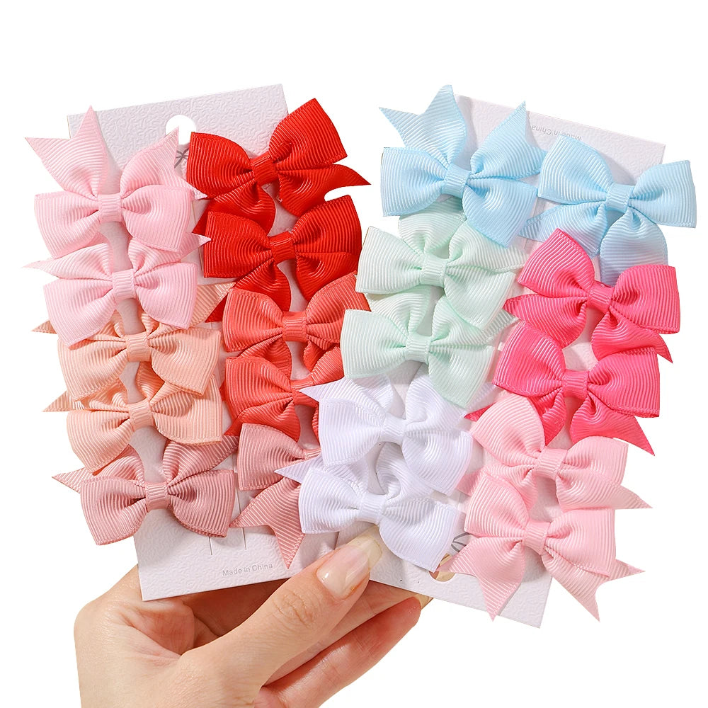 6pcs/10Pcs Kids Solid Color Ribbon Bows Hair Clips for Baby Girls Handmade Bowknot Hairpin Barrettes New Year Hair Accessories