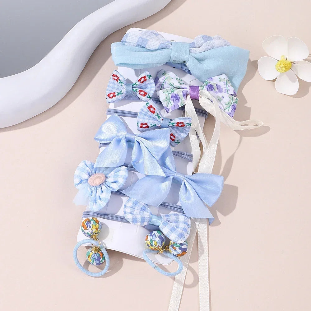 10Pcs/Set Girls Cartoon Hair Band Bow Hair Ties Flower Headbands Princess Elastic Rubber Bands Kids Hair Accessories