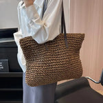 Load image into Gallery viewer, Luxury Design Straw Woven Tote Bags Summer Casual Large Capacity Handbags New Fashion Beach Women Shoulder Simple Style Shopping
