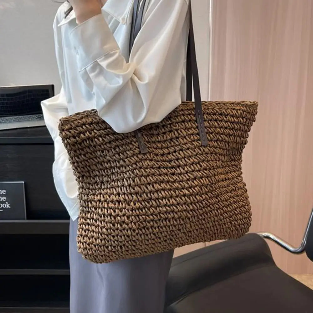 Luxury Design Straw Woven Tote Bags Summer Casual Large Capacity Handbags New Fashion Beach Women Shoulder Simple Style Shopping