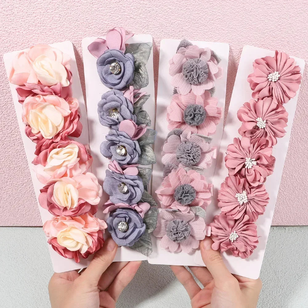 5/3Pcs Children Handmade Chiffon Petals Poppy Flower Hair Clips Rolled Rose Fabric Hair Flowers for Kids Girls Hair Accessories