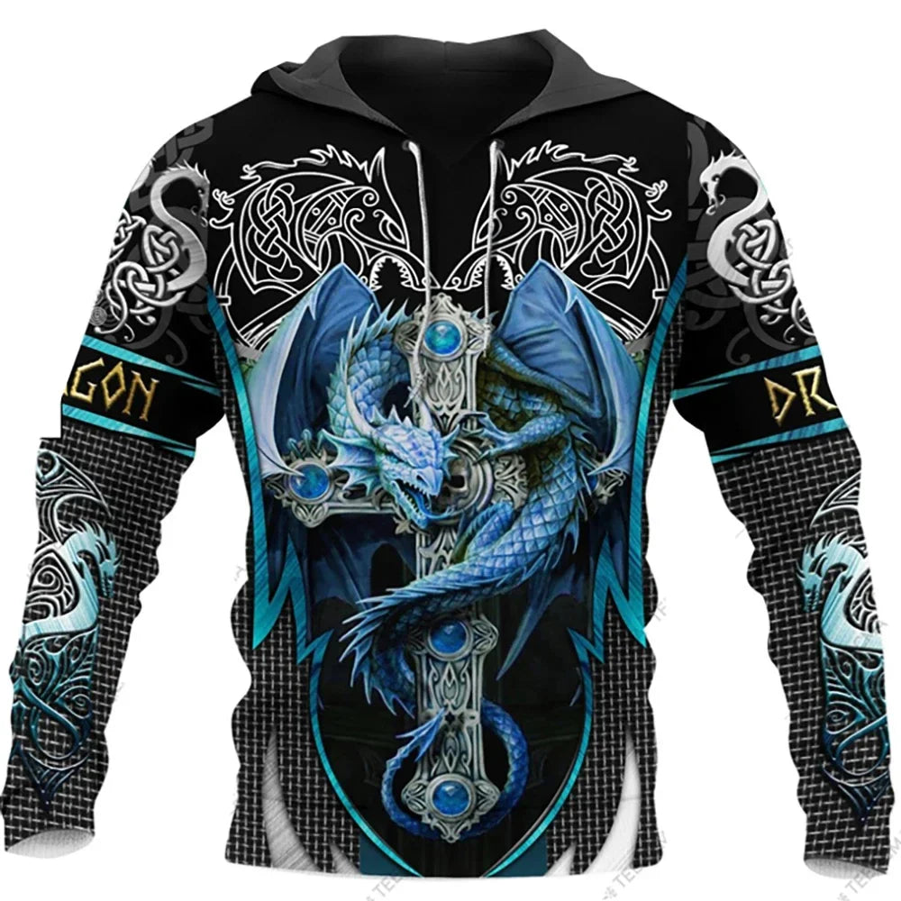 Black White Tattoo Dragon 3D Printed Men Hooded Hoodies Lion King Sweatshirt Unisex Streetwear Pullover Casual Jacket Tracksuits