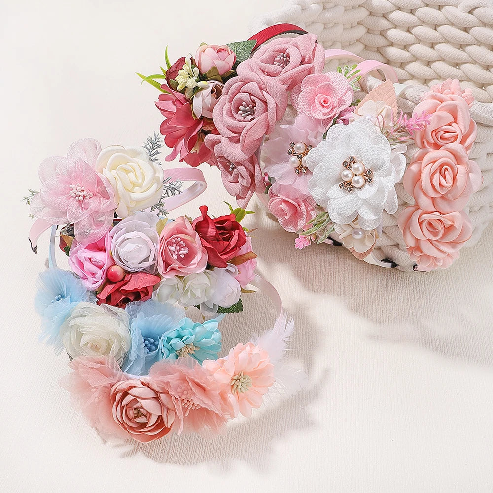 1pcs Bride Wedding Hairband Artificial Flower Crown Headband Hair Accessories Women Girls Sweet Floral Hair Hoop Party Headwear