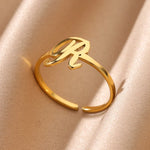 Load image into Gallery viewer, Initial Letter Rings For Women Gold Color Stainless Steel  A-Z Letter Adjustable Ring Aesthetic Wedding Fashion Jewelry Gift BFF

