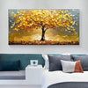 Abstract Golden Tree Prints Oil Painting on Canvas Yellow Life Tree Wall Art Modern Lucky Money Tree Canvas Poster Home Decor