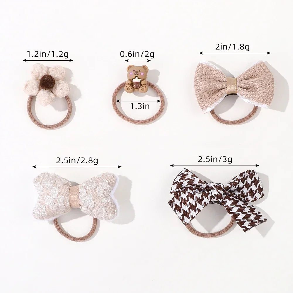 10Pcs/Set Girls Cartoon Hair Band Bow Hair Ties Flower Headbands Princess Elastic Rubber Bands Kids Hair Accessories
