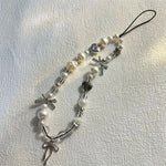 Load image into Gallery viewer, Korean Cute Ribbon Bow Love Heart Phone Chain Lanyard Charm Strap Silver Pendant For iPhone Samsung Phone Accessories Girl Gift
