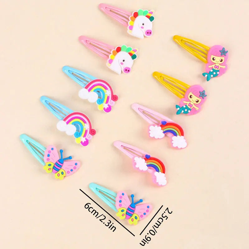 10PCS Cute Unicorn hairpins For Baby Girls Sweet Butterfly Hair Clips mermaid rainbow Hair Clips Barrettes Kids Hair Accessories