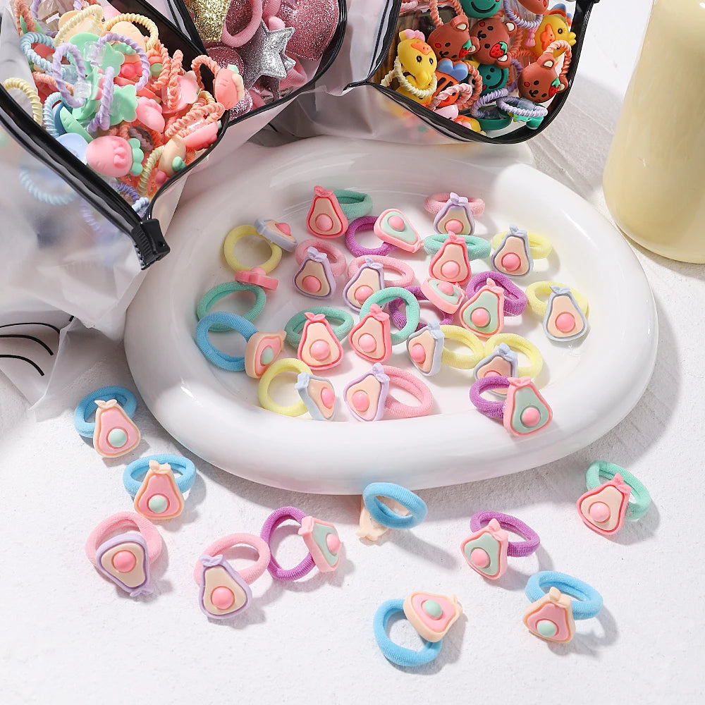 10pcs Lovely Cartoon Kids Elastic Hair Bands Girls Candy Macaron Hair Ties Ropes Stripe Ponytail Holder Baby Hair Accessories