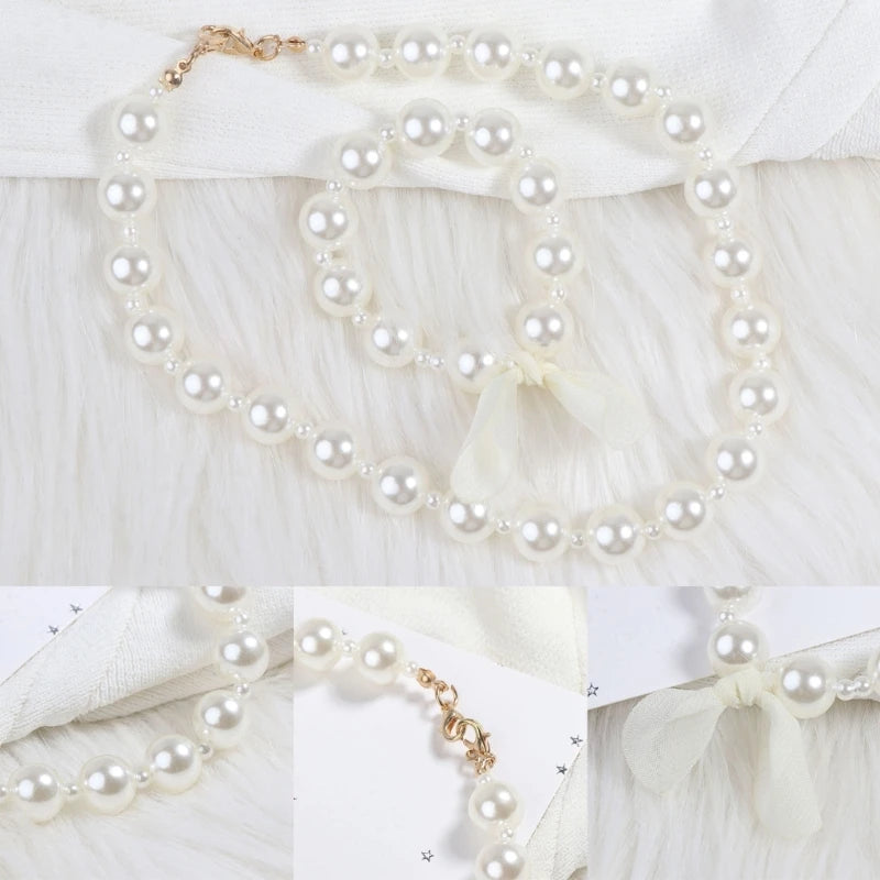ZB91 Imitation Pearl Necklace for Toddler Vintage Pendant Necklace Sets Necklace and Bracelets Photoshoot Accessories