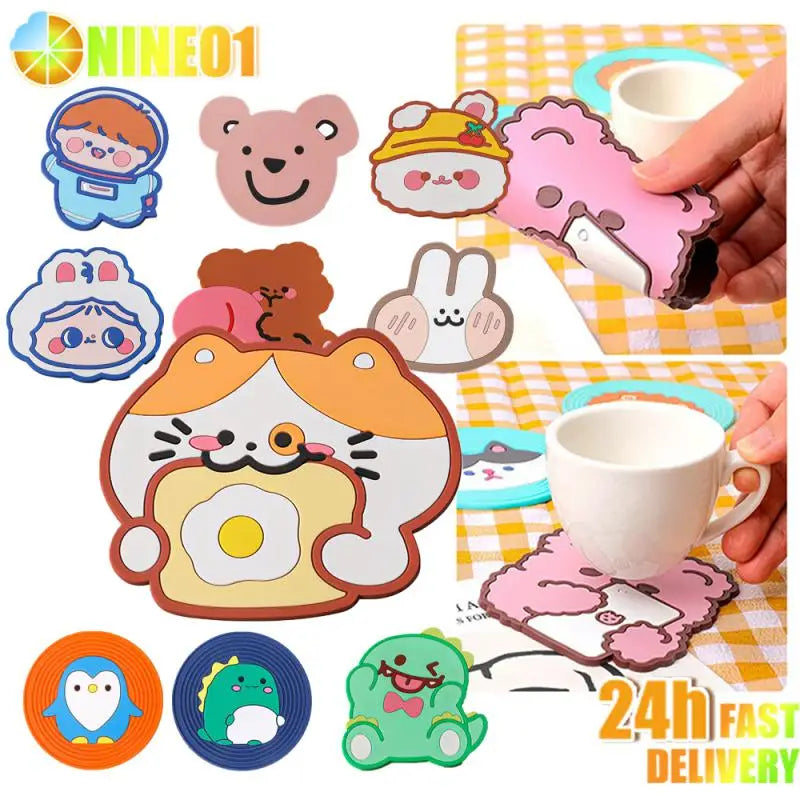 Cat Shape Cup Coaster Silicone Slip Insulation Pad Cup Mat Hot Drink Holder Mug Stand Home Table Decorations Kitchen Accessory