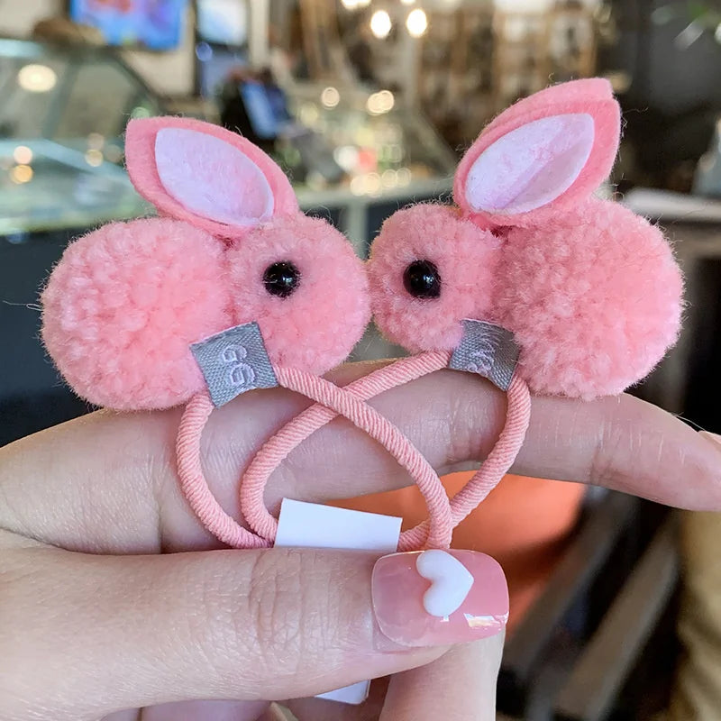 2PCS New Plush Rabbit Cute Princess Headwear Kids Elastic Hair Bands Children Ropes Girls Accessories Baby Headdress