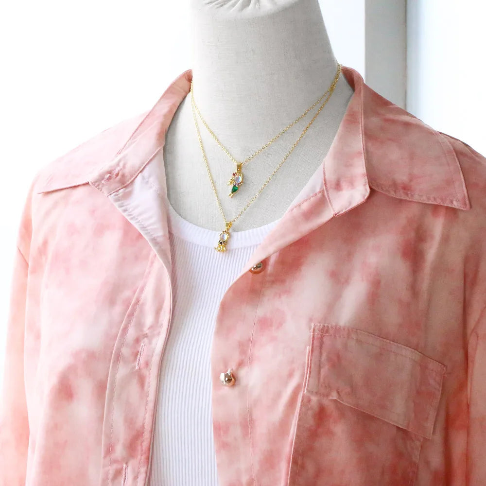 Flola lovely pink crystal princess necklaces for women girls copper opal crystal mermaid necklaces small cz jewelry gifts nker79