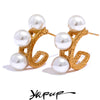 Yhpup Vintage Imitation Pearls Golden Stainless Steel Geometric Hollow Earrings Exquisite 18k PVD Plated Korean Charms Jewlery