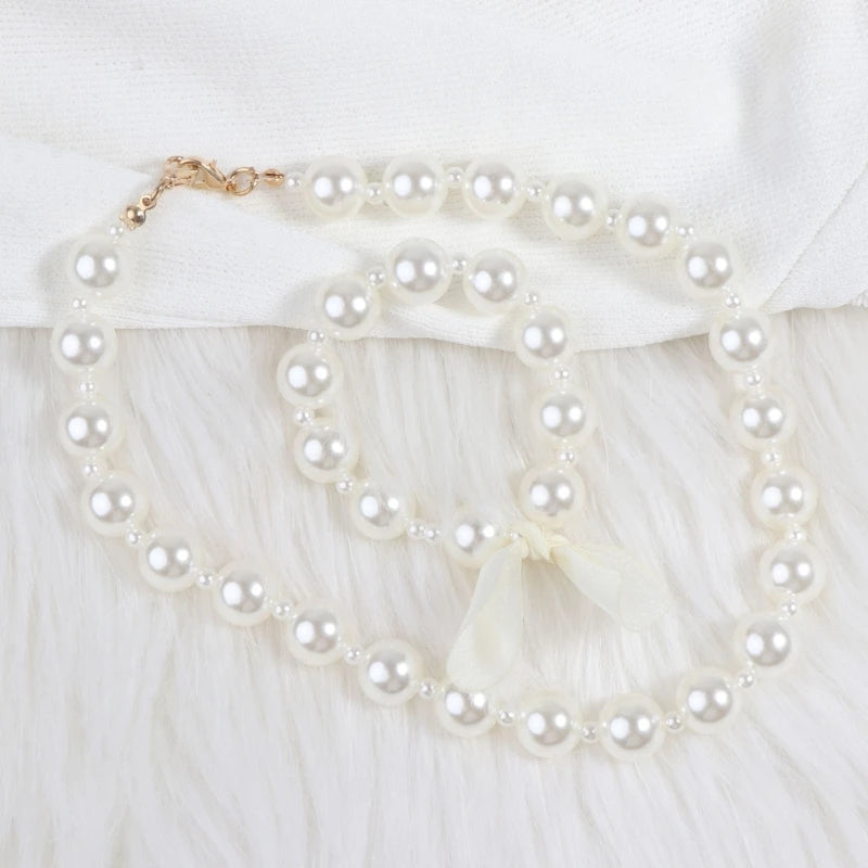 ZB91 Imitation Pearl Necklace for Toddler Vintage Pendant Necklace Sets Necklace and Bracelets Photoshoot Accessories
