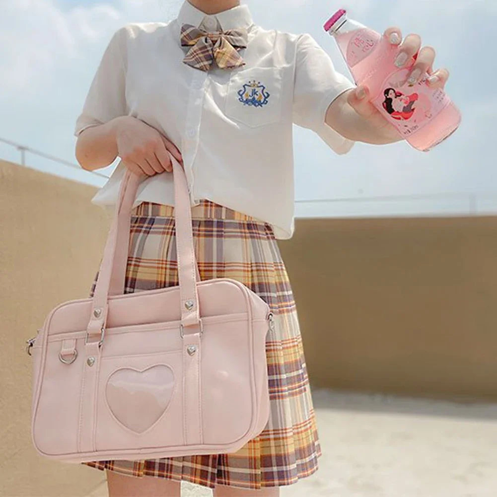 Japanese Heart JK School Uniform Bags Women's Student PU Handbag Cosplay Anime Shoulder Bag Large Capacity Handbags