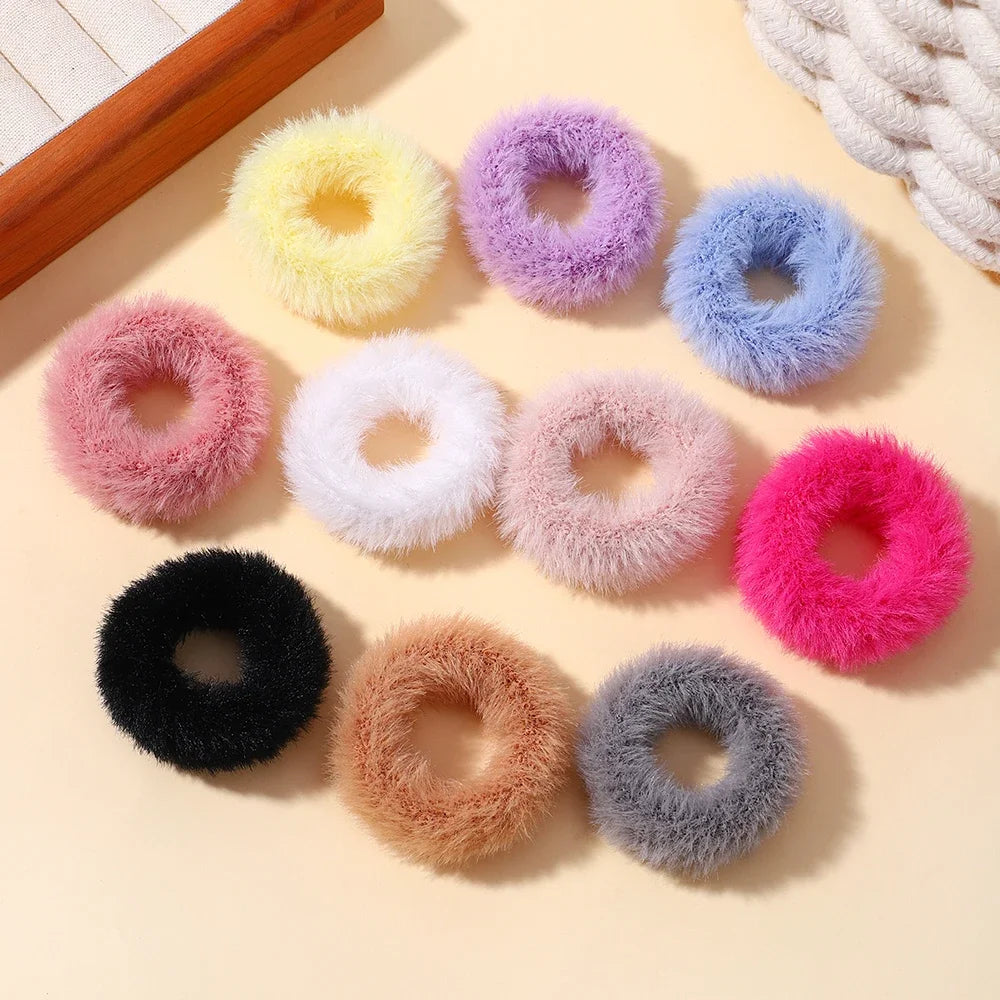 5Pcs/lot New Elastic Hair Band Hair Tie for Girl Plush Color Matching Hair Rope Children's Ponytail Support Headwear Accessories